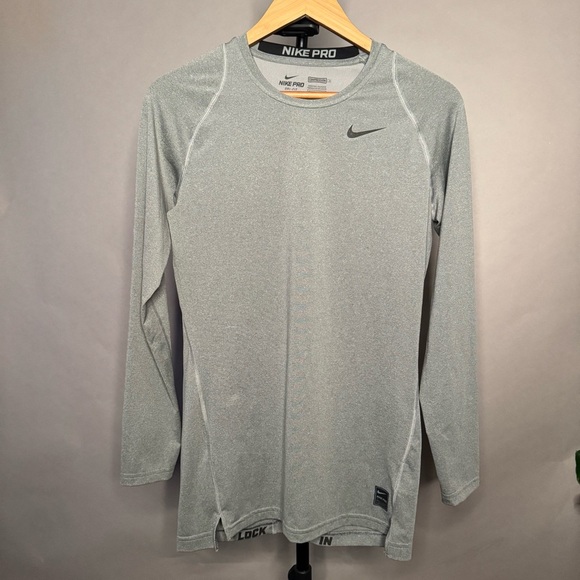 Nike Pro Dri-Fit Men's Gray Long Sleeve Compression Training Shirt Top Size L - Picture 1 of 9